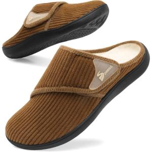 Spesoul Wide Womens Slippers Adjustable Diabetic Shoes Fuzzy Rubber Soles House Shoes Indoor Outdoor Slippers for Home Bedroom Swollen Edema Feet(Brown)