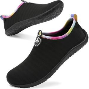 Spesoul Womens and Mens Water Shoes Breathable Quick Dry Soft Barefoot Aqua Socks for Hiking Swim Beach Surf Yoga Sport(Qc Black)