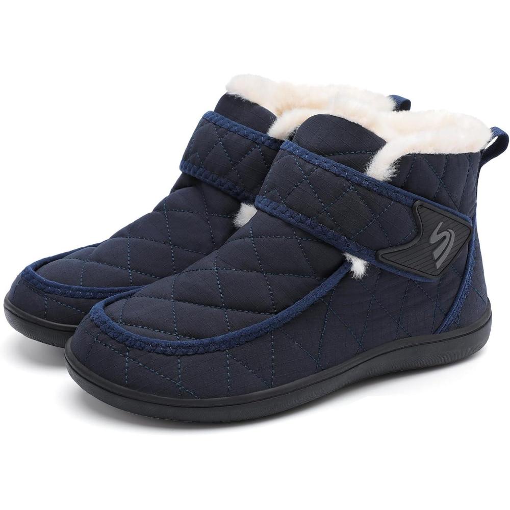 imageSpesoul Winter Boots for Women Waterproof Snow Boots Fuzzy Zero Drop Winter Shoes Slip On Ankle Booties for Outdoor WalkingDarkblue