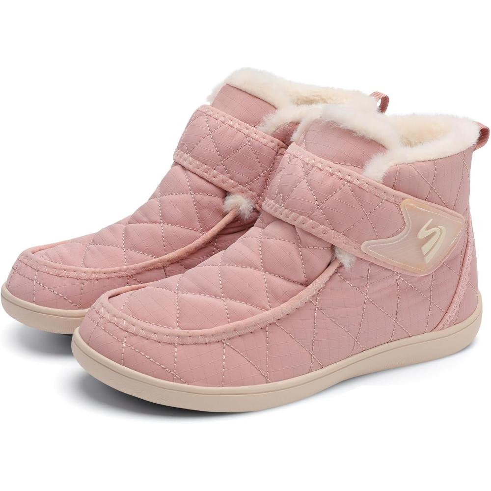imageSpesoul Winter Boots for Women Waterproof Snow Boots Fuzzy Zero Drop Winter Shoes Slip On Ankle Booties for Outdoor WalkingPink
