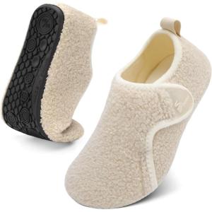 Spesoul Slippers for Women Men Rubber Soles House Slippers Indoor House Shoes Slip On Slipper Socks for Home Bedroom Swollen Edema Feet(Beige)
