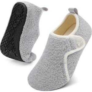 Spesoul Slippers for Women Men Rubber Soles House Slippers Indoor House Shoes Slip On Slipper Socks for Home Bedroom Swollen Edema Feet(Lightgrey)