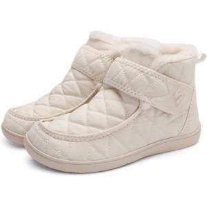 Spesoul Winter Boots for Women Waterproof Snow Boots Fuzzy Zero Drop Winter Shoes Slip On Ankle Booties for Outdoor Walking(Beige)