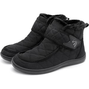Spesoul Winter Boots for Women Waterproof Snow Boots Fuzzy Zero Drop Winter Shoes Slip On Ankle Booties for Outdoor Walking(Black)