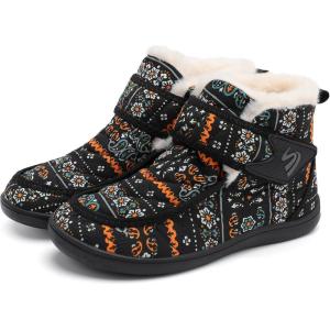 Spesoul Winter Boots for Women Waterproof Snow Boots Fuzzy Zero Drop Winter Shoes Slip On Ankle Booties for Outdoor Walking(Boxiblack)