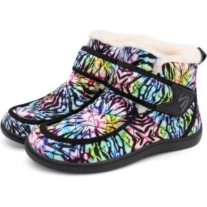 Spesoul Winter Boots for Women Waterproof Snow Boots Fuzzy Zero Drop Winter Shoes Slip On Ankle Booties for Outdoor Walking(Colorblack)