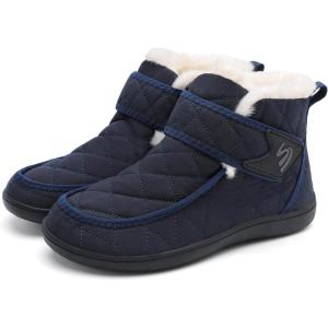 Spesoul Winter Boots for Women Waterproof Snow Boots Fuzzy Zero Drop Winter Shoes Slip On Ankle Booties for Outdoor Walking(Darkblue)