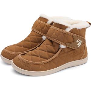 Spesoul Winter Boots for Women Waterproof Snow Boots Fuzzy Zero Drop Winter Shoes Slip On Ankle Booties for Outdoor Walking(Darkbrown)