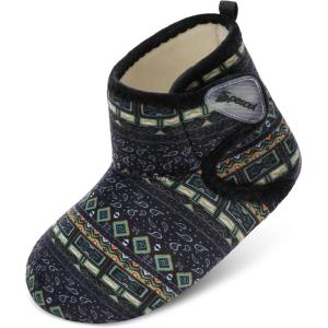 Spesoul Womens Mens Slipper Boots Fuzzy House Slippers Non Slip Slipper Socks Adjustable Bootie Slippers for Indoor and Outdoor(Boxiblackor)