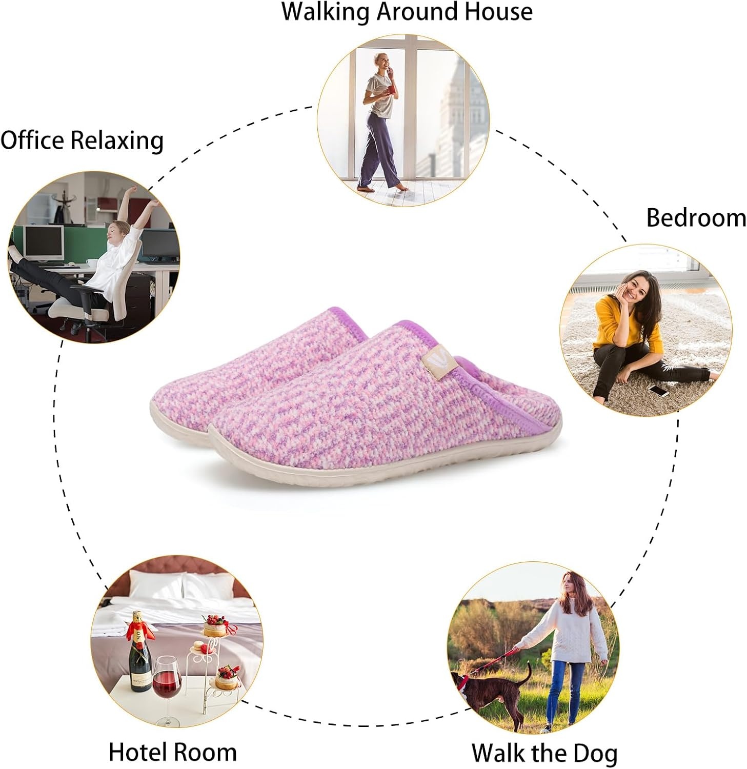 image:imageSpesoul Fuzzy House Slippers for Women Men Indoor Closed Back Lightweight Cozy Faux Furry Lining Barefoot House Shoes Slipper Socks for Bedroom Home Office Yoga Outdoor Walking ShoesPurplepink