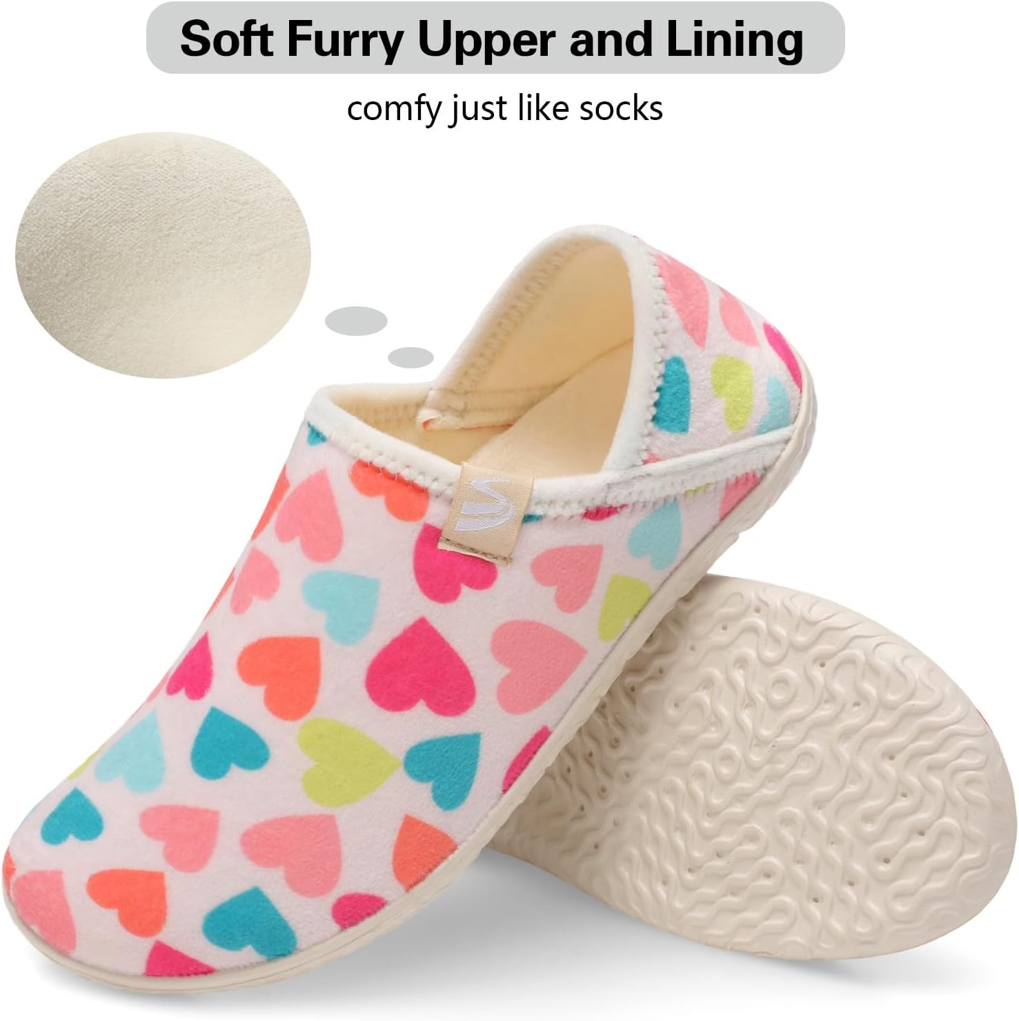 image:imageSpesoul Fuzzy House Slippers for Women Men Indoor Closed Back Lightweight Cozy Faux Furry Lining Barefoot House Shoes Slipper Socks for Bedroom Home Office Yoga Outdoor Walking ShoesBeigeheart