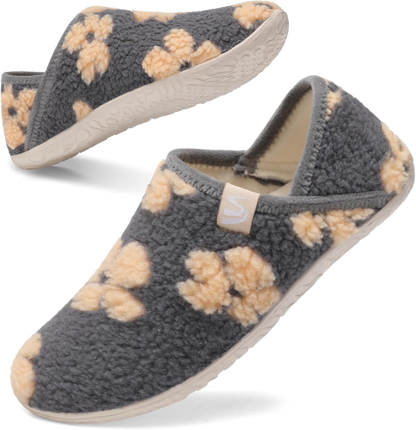 image:imageSpesoul Fuzzy House Slippers for Women Men Indoor Closed Back Lightweight Cozy Faux Furry Lining Barefoot House Shoes Slipper Socks for Bedroom Home Office Yoga Outdoor Walking ShoesGreyyellflow