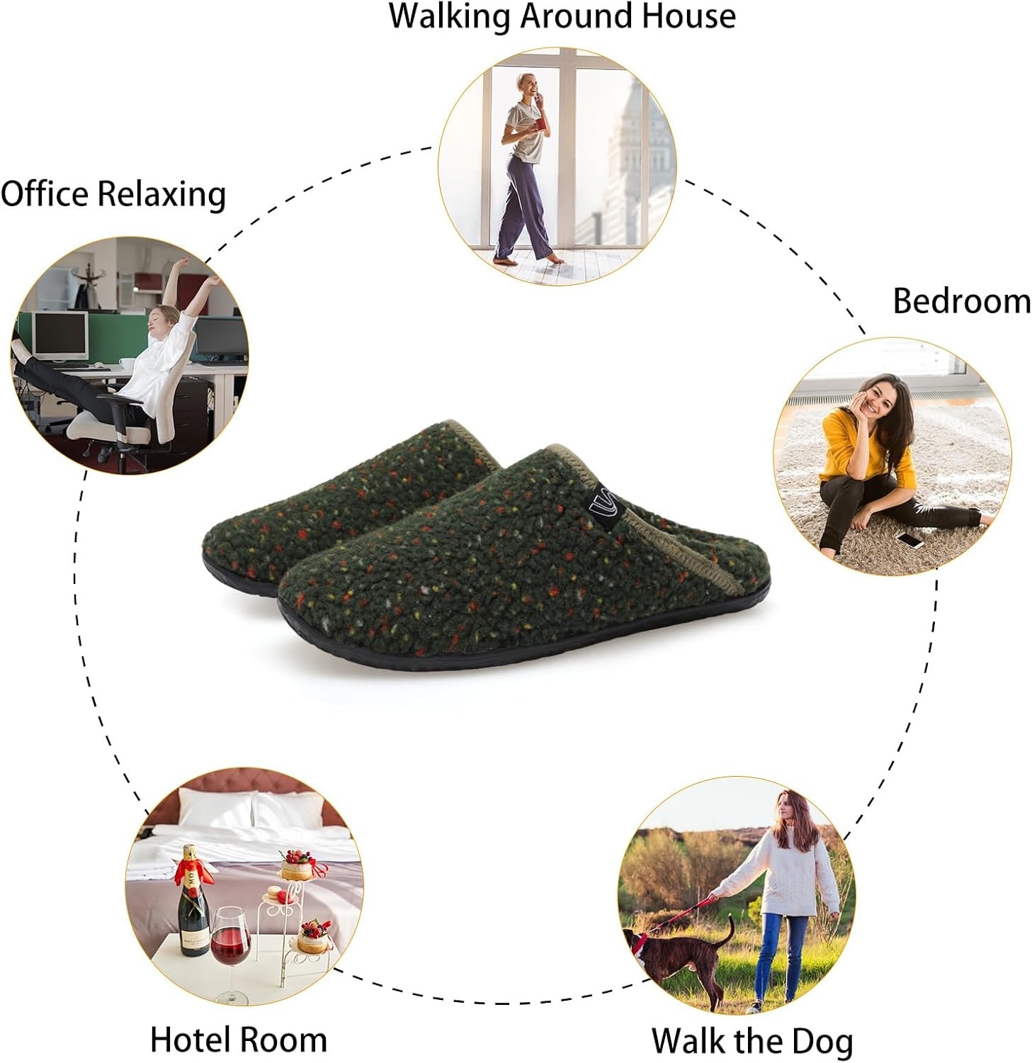 image:imageSpesoul Fuzzy House Slippers for Women Men Indoor Closed Back Lightweight Cozy Faux Furry Lining Barefoot House Shoes Slipper Socks for Bedroom Home Office Yoga Outdoor Walking ShoesDarkgrnparti