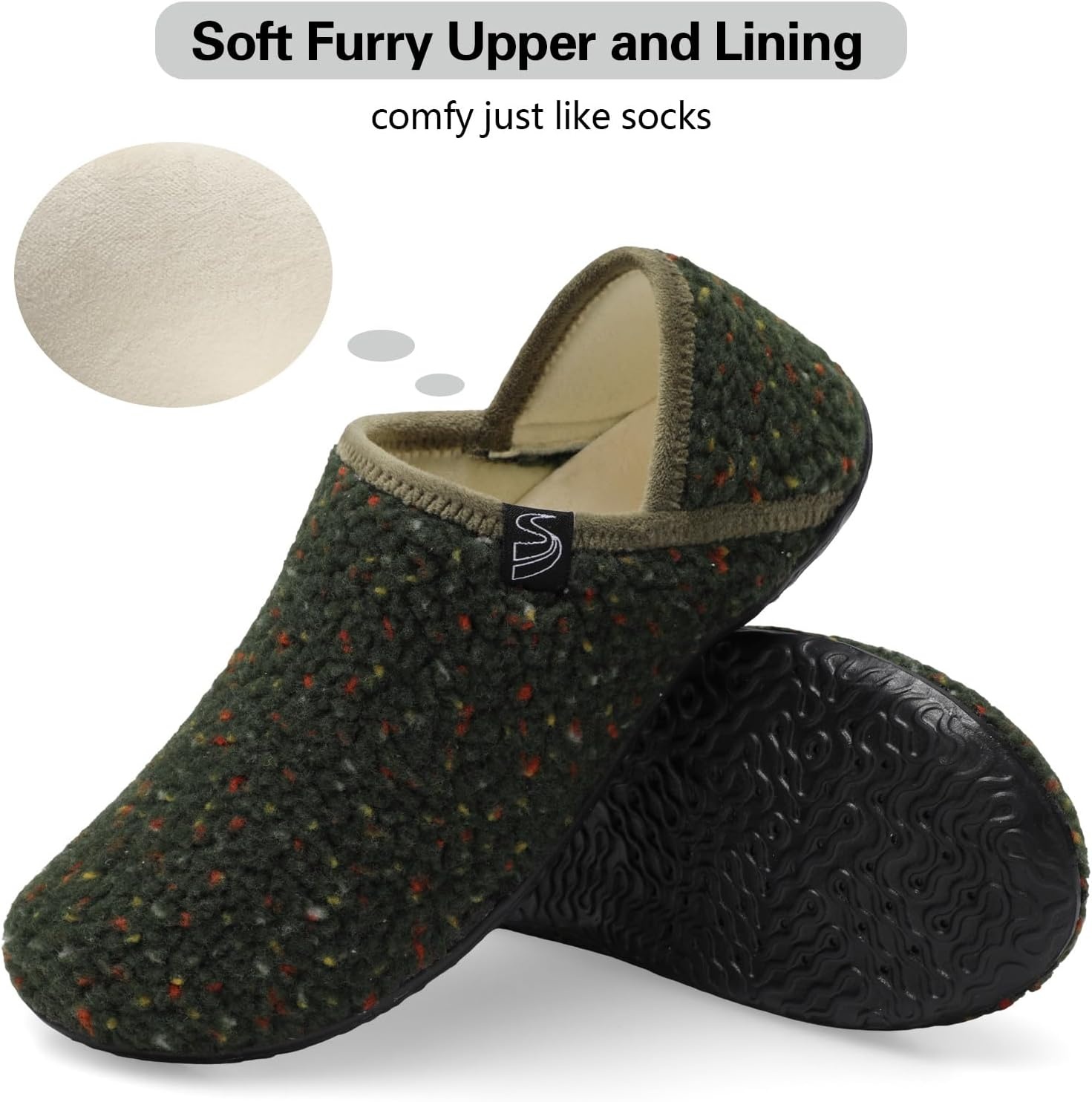 image:imageSpesoul Fuzzy House Slippers for Women Men Indoor Closed Back Lightweight Cozy Faux Furry Lining Barefoot House Shoes Slipper Socks for Bedroom Home Office Yoga Outdoor Walking ShoesDarkgrnparti