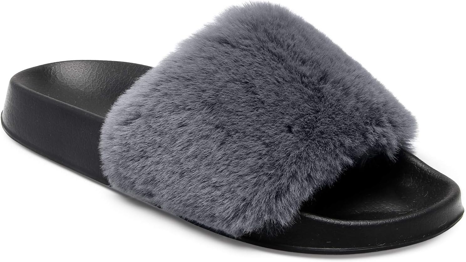 image:imageSlides for Women Womens Slippers Fur Fuzzy Fluffy for House Bedroom Flat Slide Sandals Faux Fur Open Toe Arch Support Casual Indoor Outdoor Summer WinterC Dark Grey