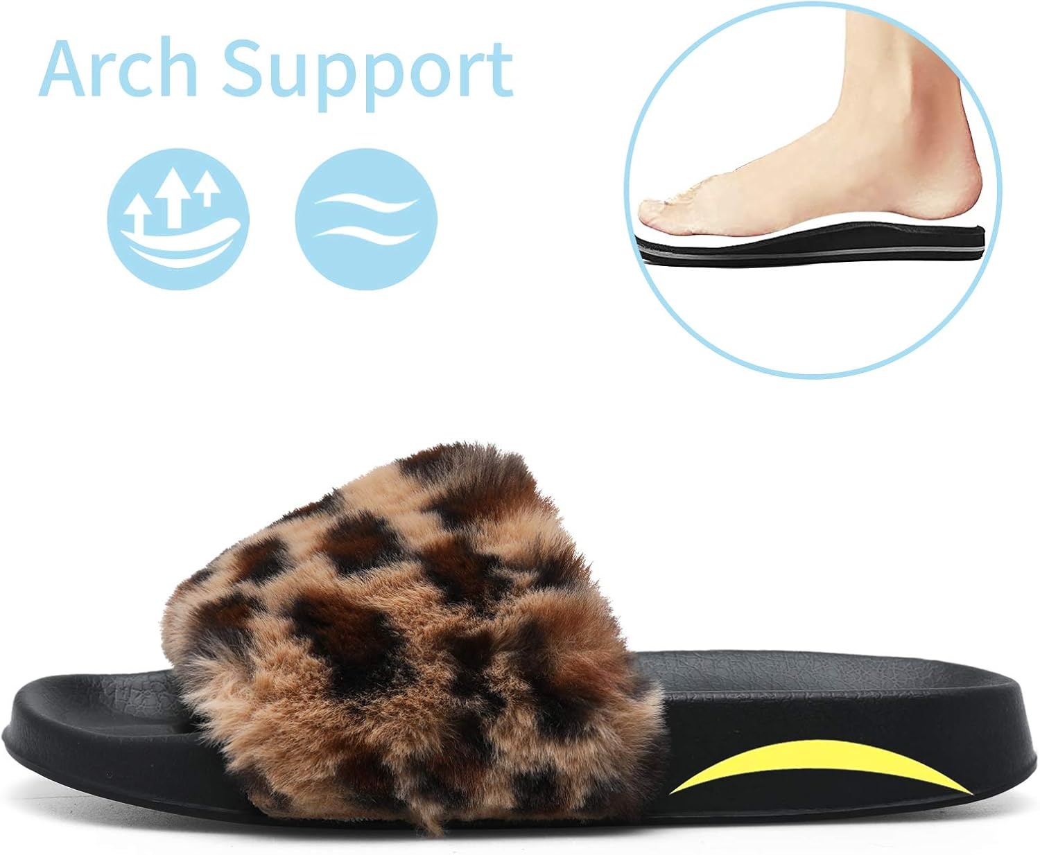 image:imageSlides for Women Womens Slippers Fur Fuzzy Fluffy for House Bedroom Flat Slide Sandals Faux Fur Open Toe Arch Support Casual Indoor Outdoor Summer WinterC Leopattern