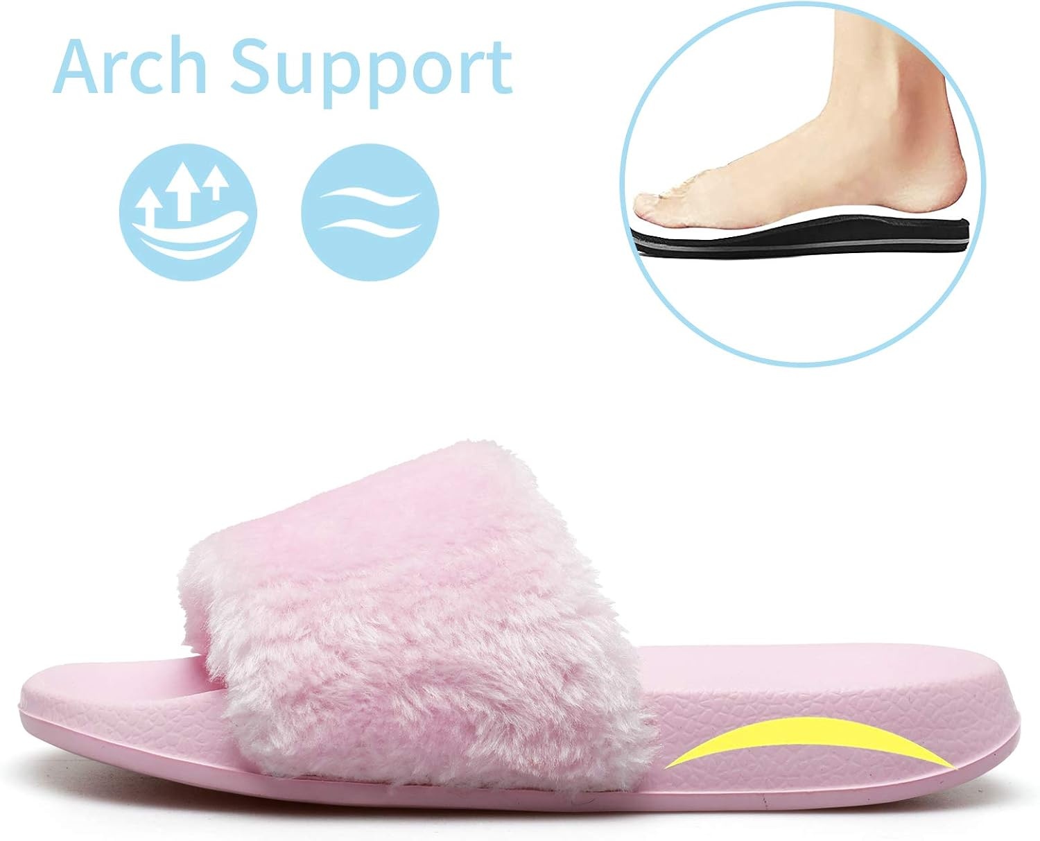 image:imageSlides for Women Womens Slippers Fur Fuzzy Fluffy for House Bedroom Flat Slide Sandals Faux Fur Open Toe Arch Support Casual Indoor Outdoor Summer WinterPink