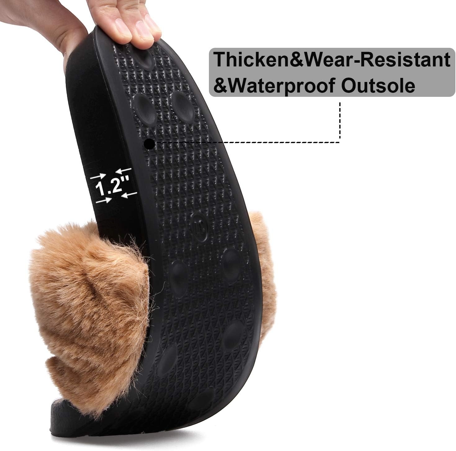 image:imageSlides for Women Womens Slippers Fur Fuzzy Fluffy for House Bedroom Flat Slide Sandals Faux Fur Open Toe Arch Support Casual Indoor Outdoor Summer WinterC Brown