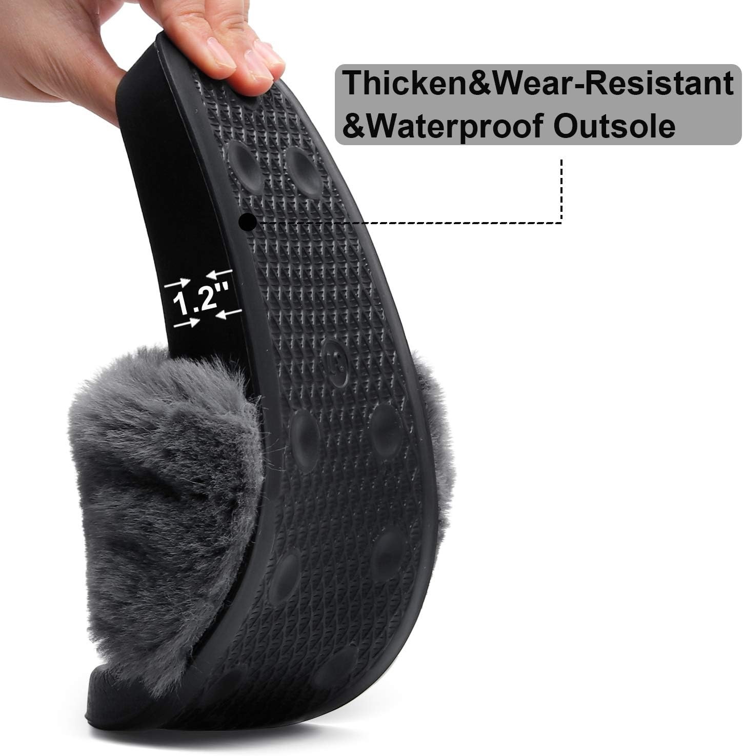 image:imageSlides for Women Womens Slippers Fur Fuzzy Fluffy for House Bedroom Flat Slide Sandals Faux Fur Open Toe Arch Support Casual Indoor Outdoor Summer WinterC Dark Grey