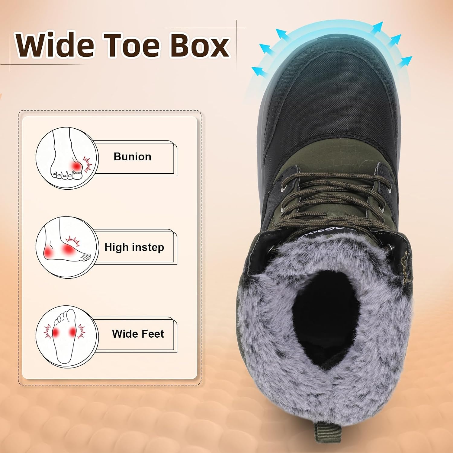 image:imageSpesoul Snow Boots for Men Winter Boots Warm Wide Waterproof LightweightArmygrnblk