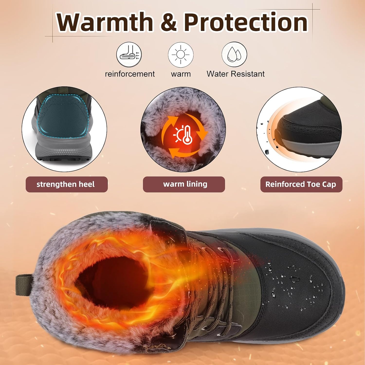 image:imageSpesoul Snow Boots for Men Winter Boots Warm Wide Waterproof LightweightArmygrnblk