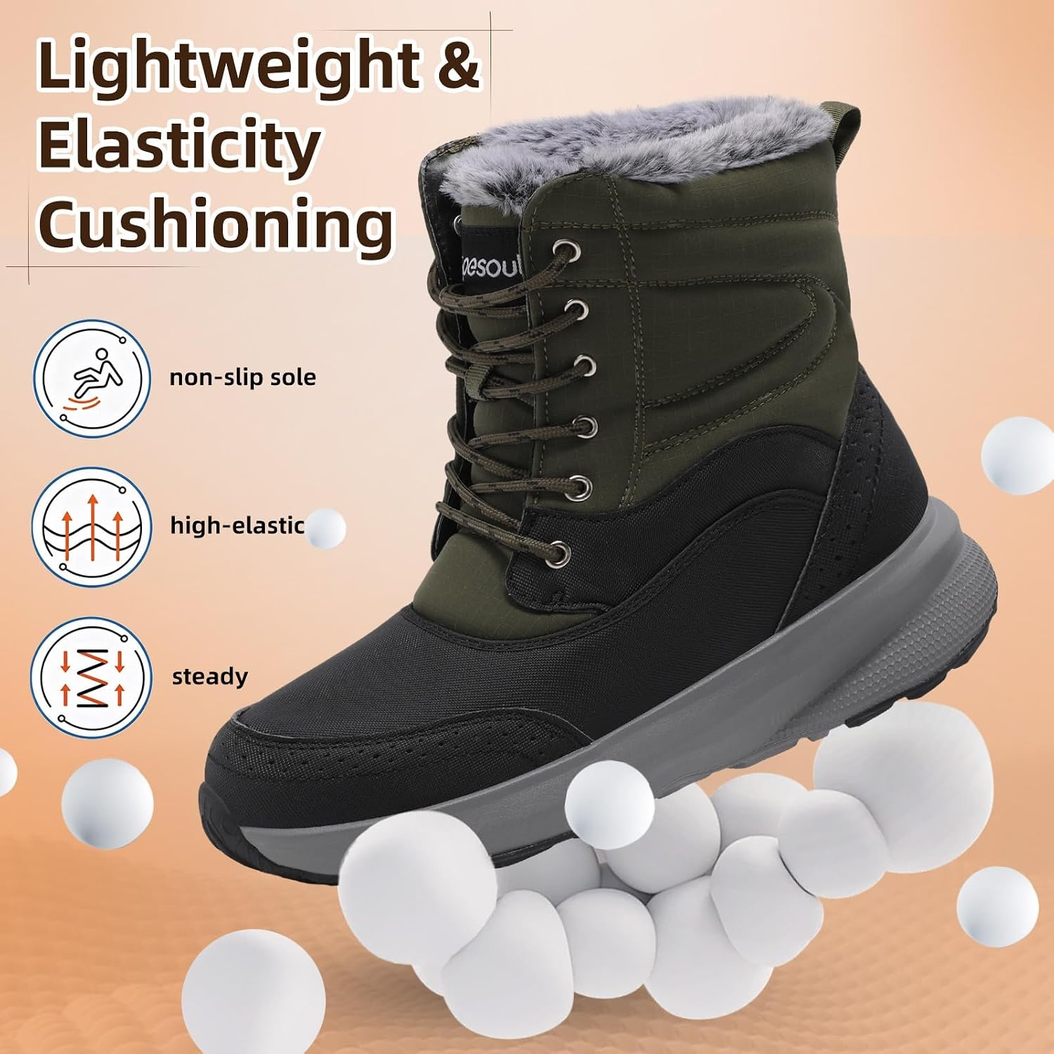 image:imageSpesoul Snow Boots for Men Winter Boots Warm Wide Waterproof LightweightArmygrnblk