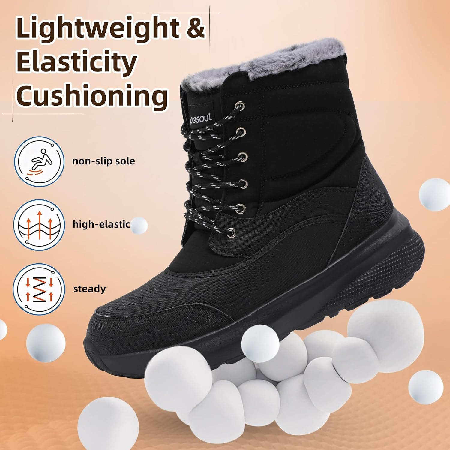 image:imageSpesoul Snow Boots for Men Winter Boots Warm Wide Waterproof LightweightBlack