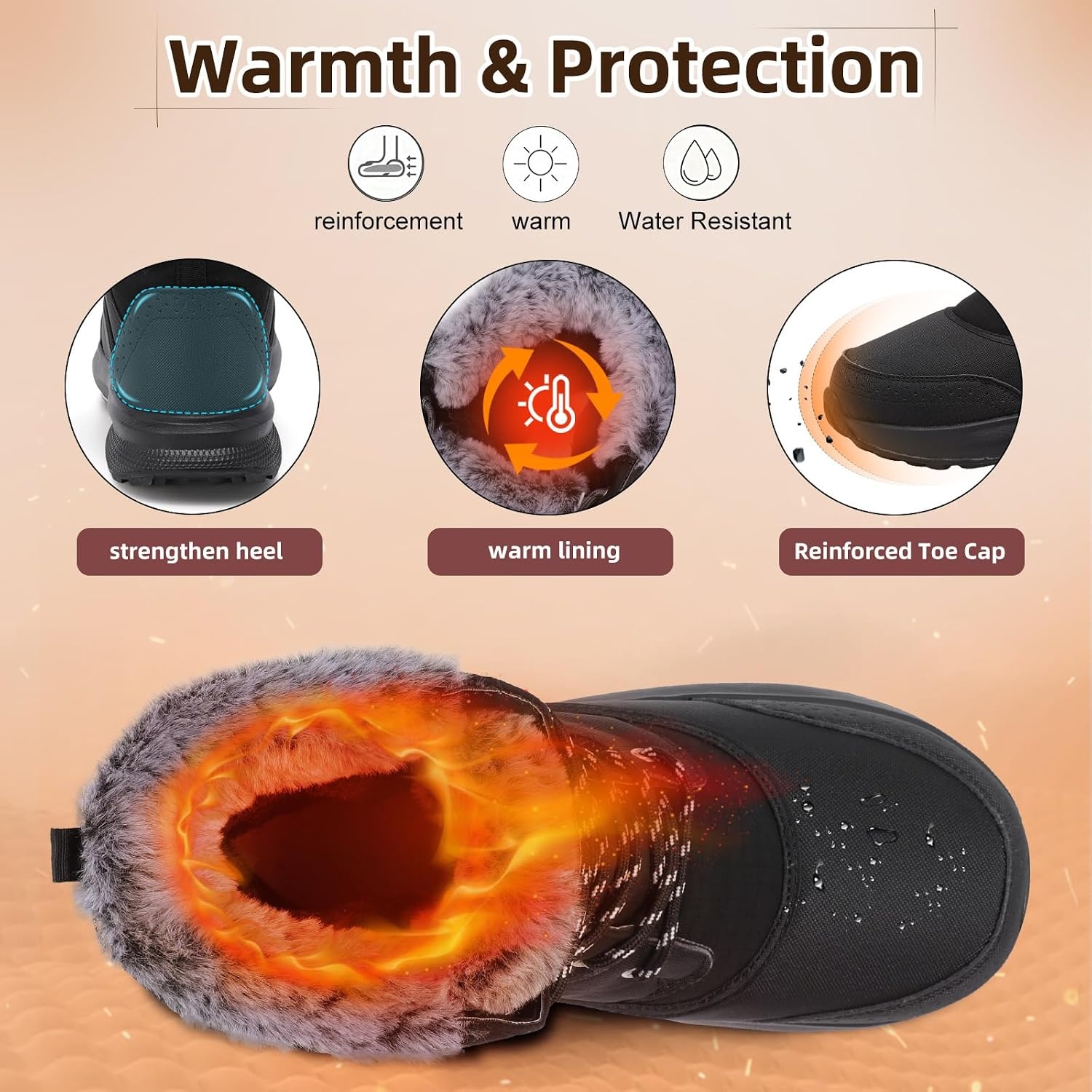 image:imageSpesoul Snow Boots for Men Winter Boots Warm Wide Waterproof LightweightBlack