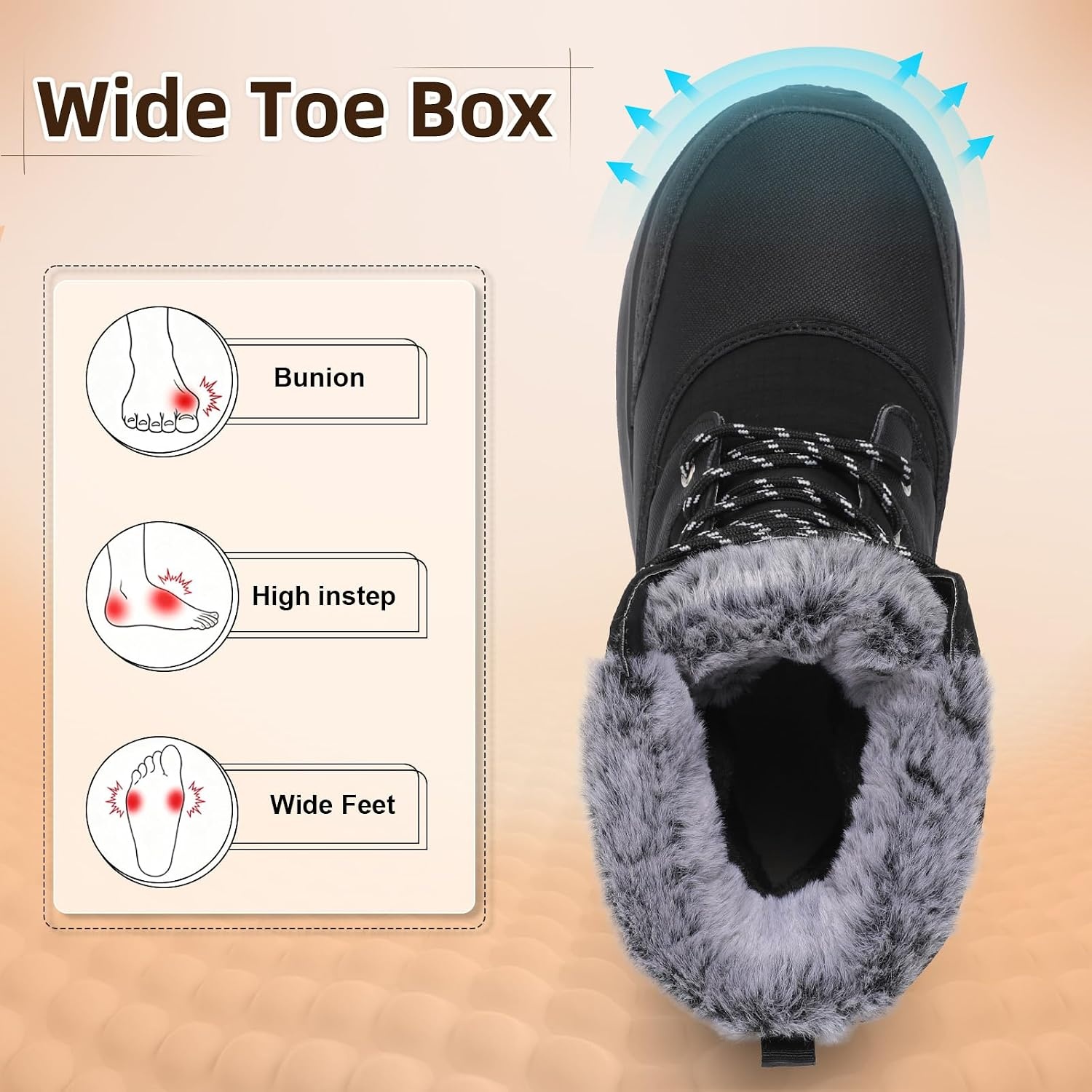 image:imageSpesoul Snow Boots for Men Winter Boots Warm Wide Waterproof LightweightBlack
