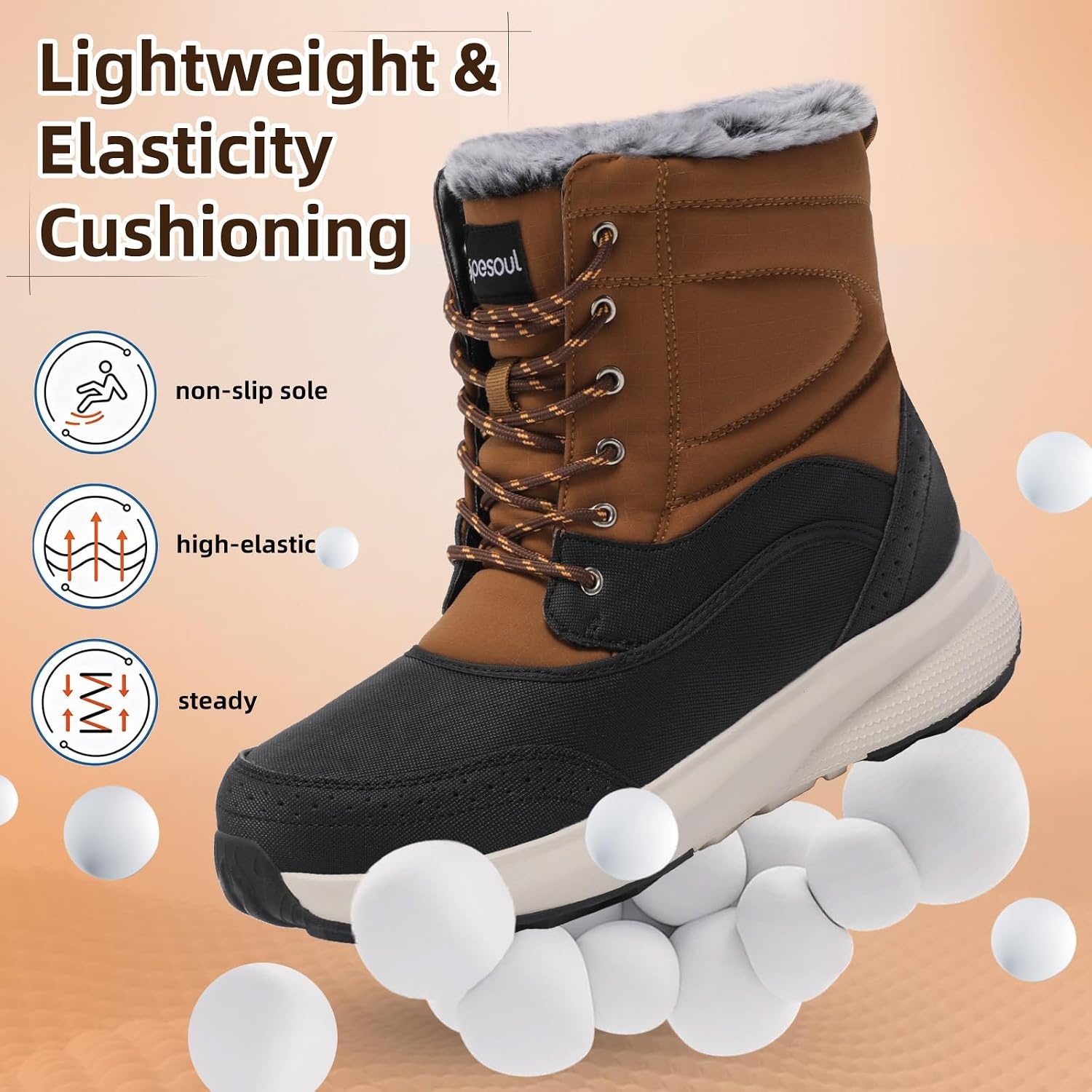 image:imageSpesoul Snow Boots for Men Winter Boots Warm Wide Waterproof LightweightBrownbl