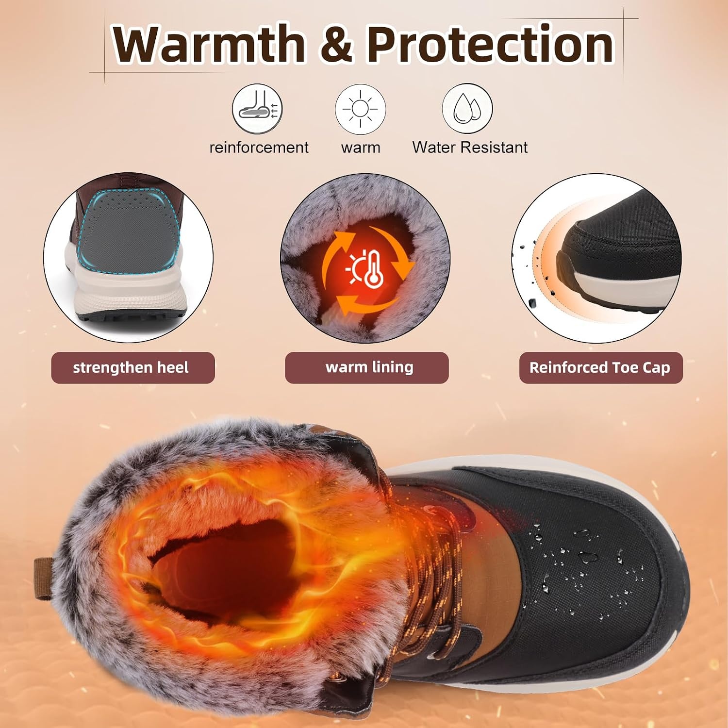 image:imageSpesoul Snow Boots for Men Winter Boots Warm Wide Waterproof LightweightBrownbl
