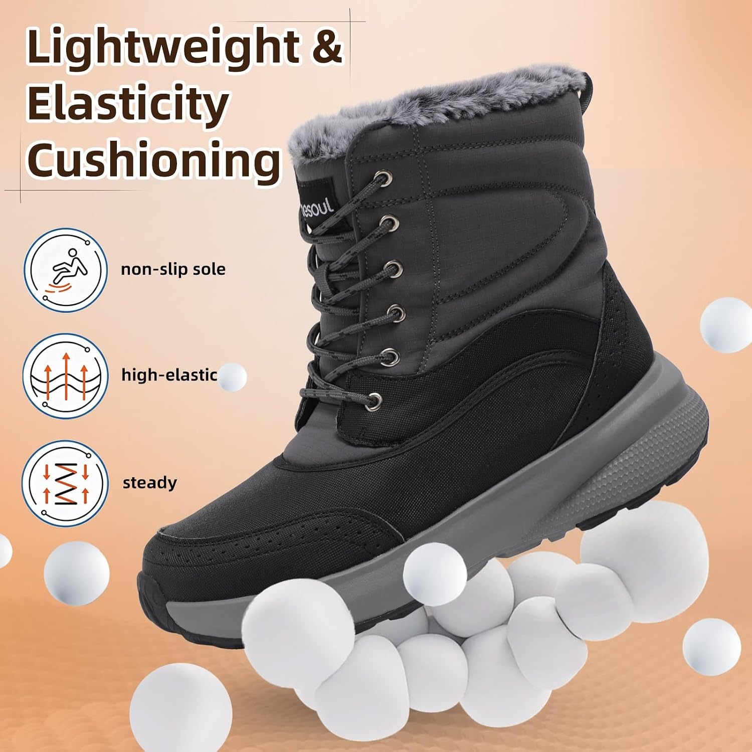 image:imageSpesoul Snow Boots for Men Winter Boots Warm Wide Waterproof LightweightDarkgreybl