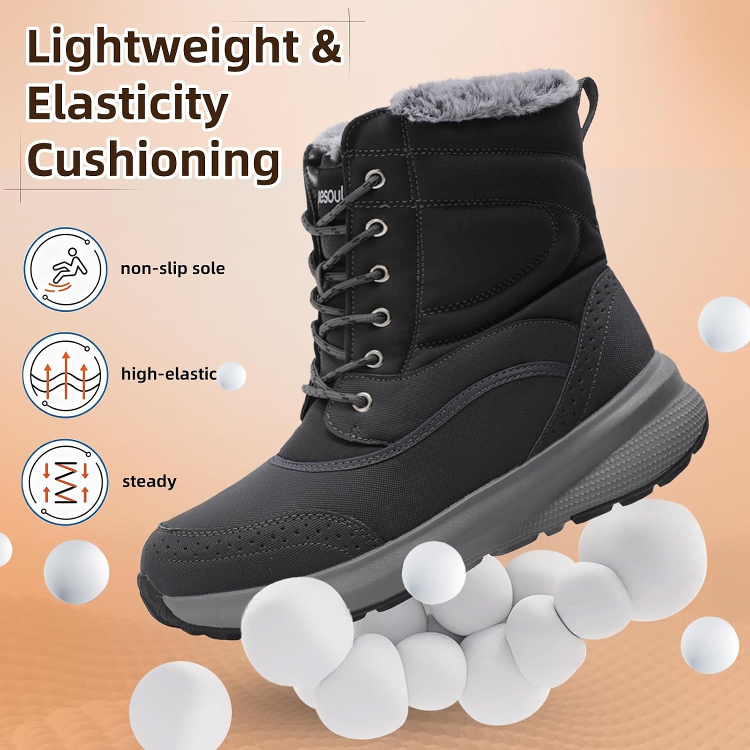 image:imageSpesoul Snow Boots for Men Winter Boots Warm Wide Waterproof LightweightDrakgrey
