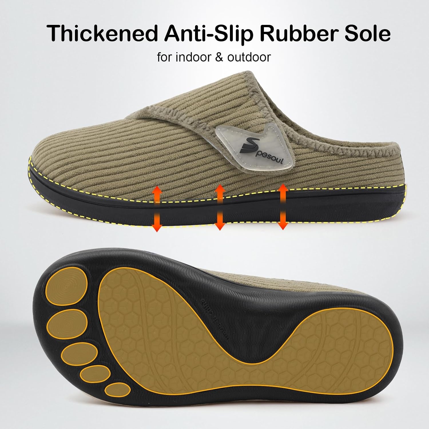 image:imageSpesoul Wide Womens Slippers Adjustable Diabetic Shoes Fuzzy Rubber Soles House Shoes Indoor Outdoor Slippers for Home Bedroom Swollen Edema FeetDarkgreen
