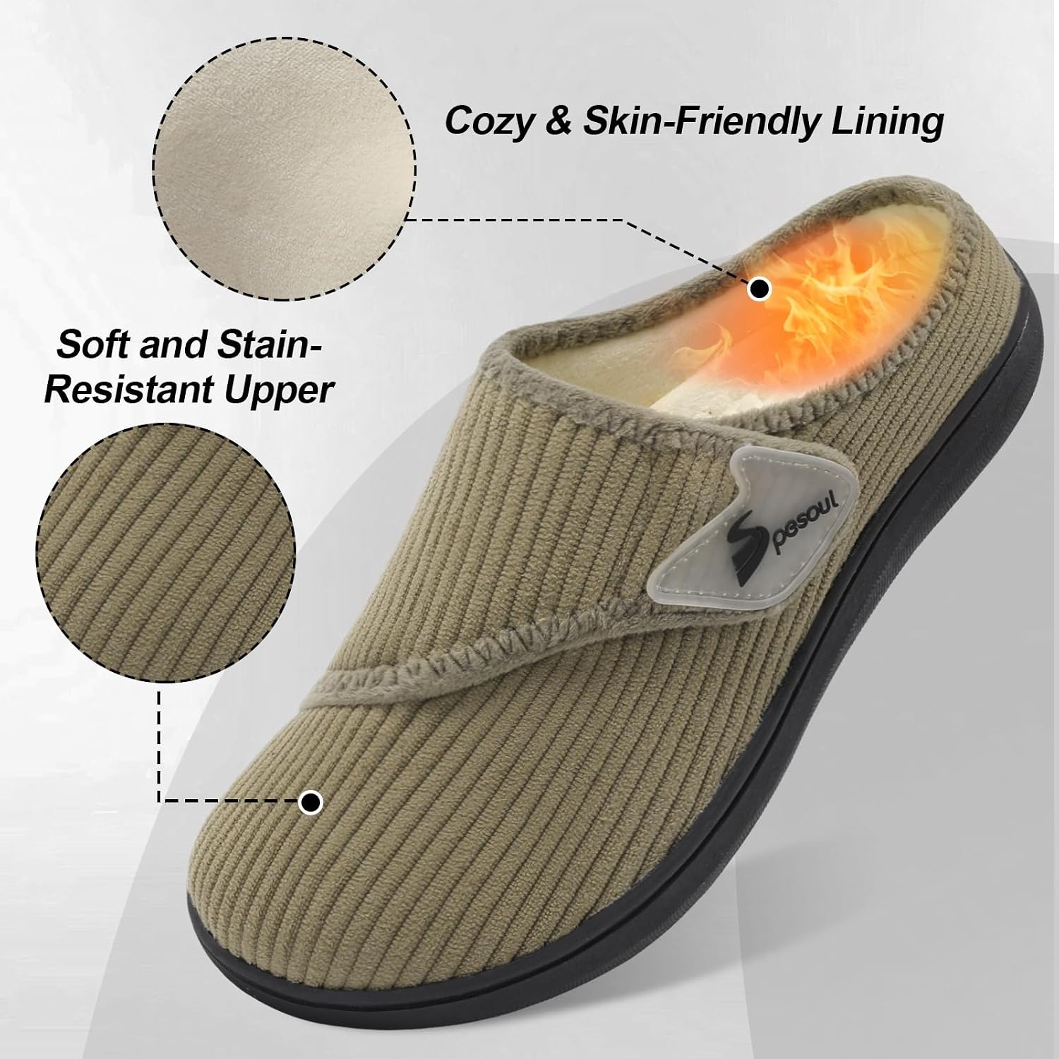 image:imageSpesoul Wide Womens Slippers Adjustable Diabetic Shoes Fuzzy Rubber Soles House Shoes Indoor Outdoor Slippers for Home Bedroom Swollen Edema FeetDarkgreen