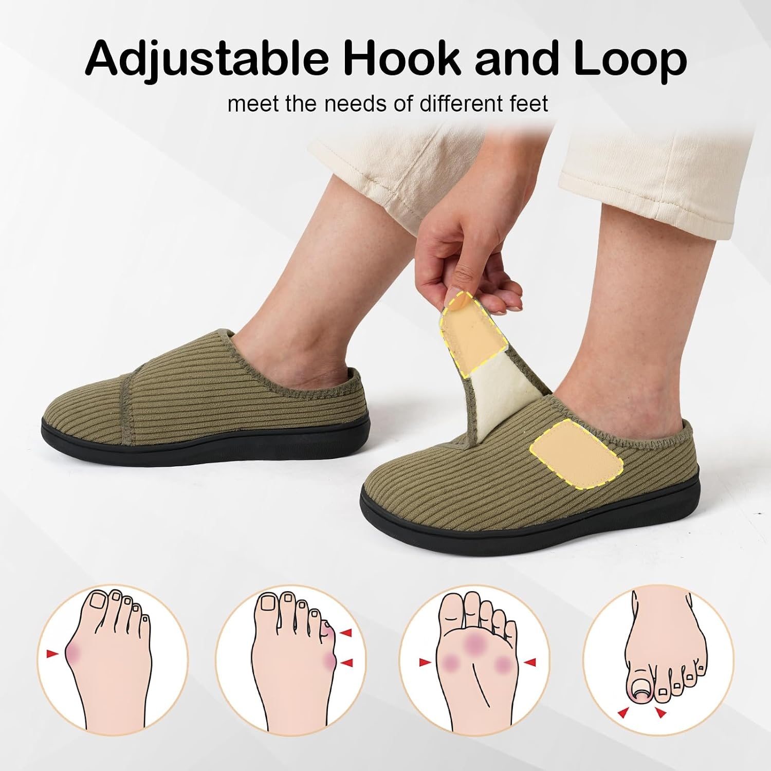 image:imageSpesoul Wide Womens Slippers Adjustable Diabetic Shoes Fuzzy Rubber Soles House Shoes Indoor Outdoor Slippers for Home Bedroom Swollen Edema FeetDarkgreen