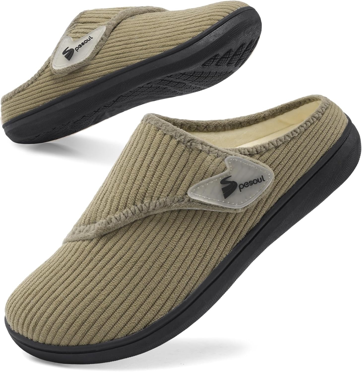 image:imageSpesoul Wide Womens Slippers Adjustable Diabetic Shoes Fuzzy Rubber Soles House Shoes Indoor Outdoor Slippers for Home Bedroom Swollen Edema FeetDarkgreen