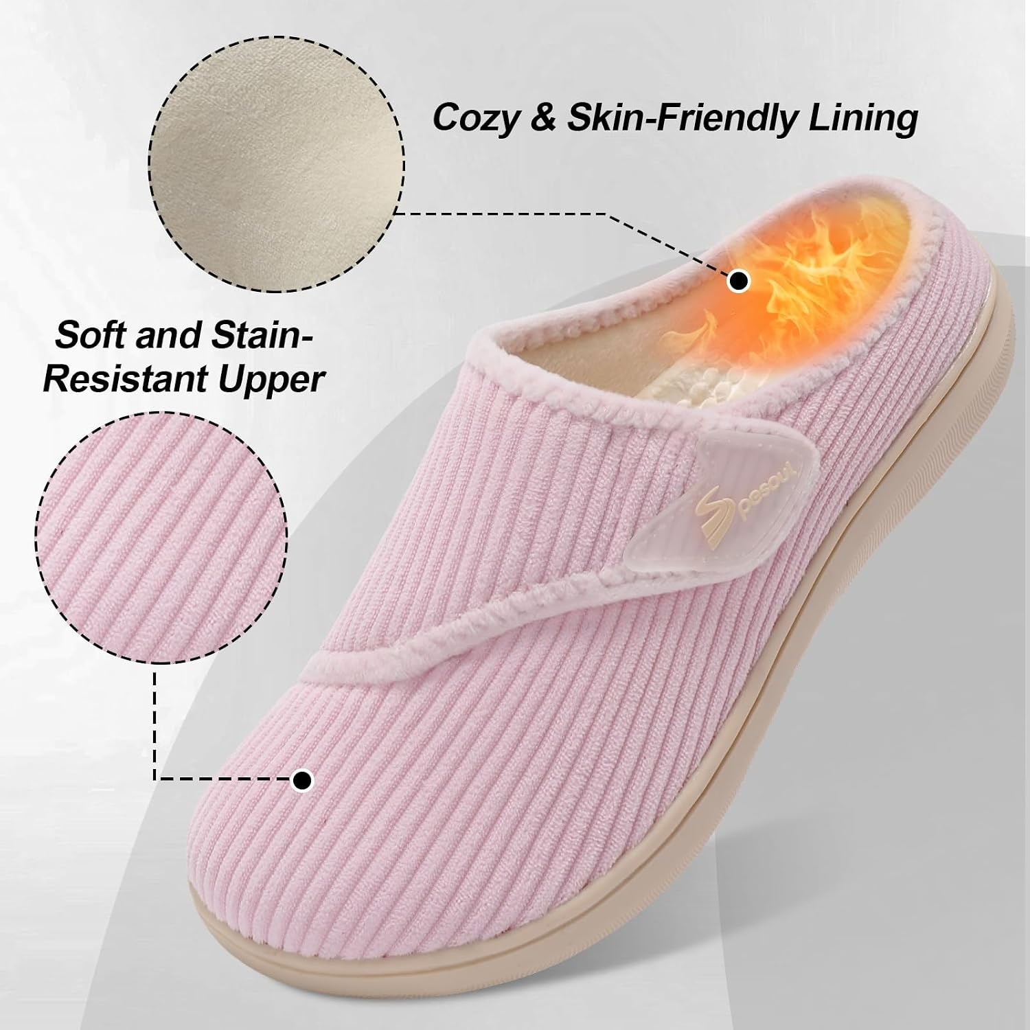image:imageSpesoul Wide Womens Slippers Adjustable Diabetic Shoes Fuzzy Rubber Soles House Shoes Indoor Outdoor Slippers for Home Bedroom Swollen Edema FeetLightpink