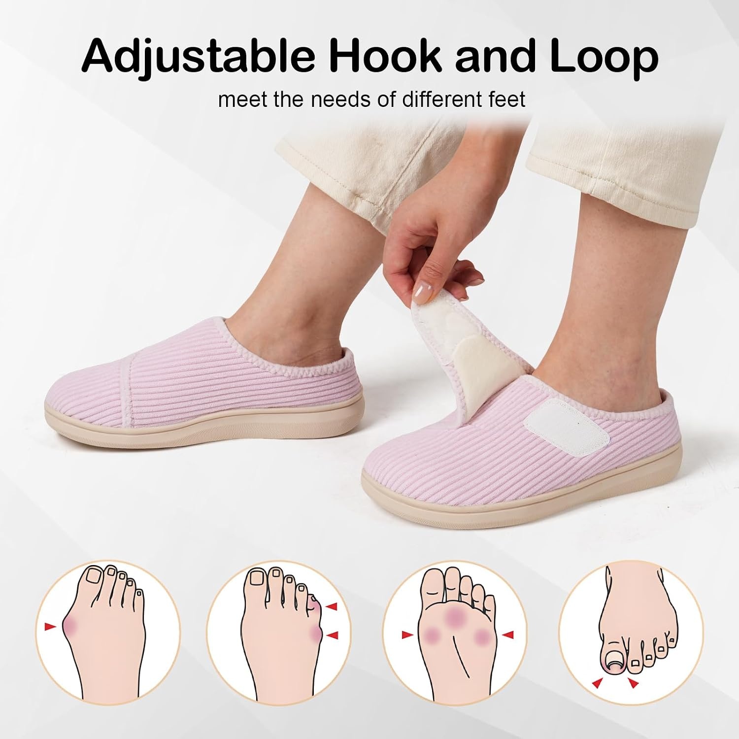 image:imageSpesoul Wide Womens Slippers Adjustable Diabetic Shoes Fuzzy Rubber Soles House Shoes Indoor Outdoor Slippers for Home Bedroom Swollen Edema FeetLightpink