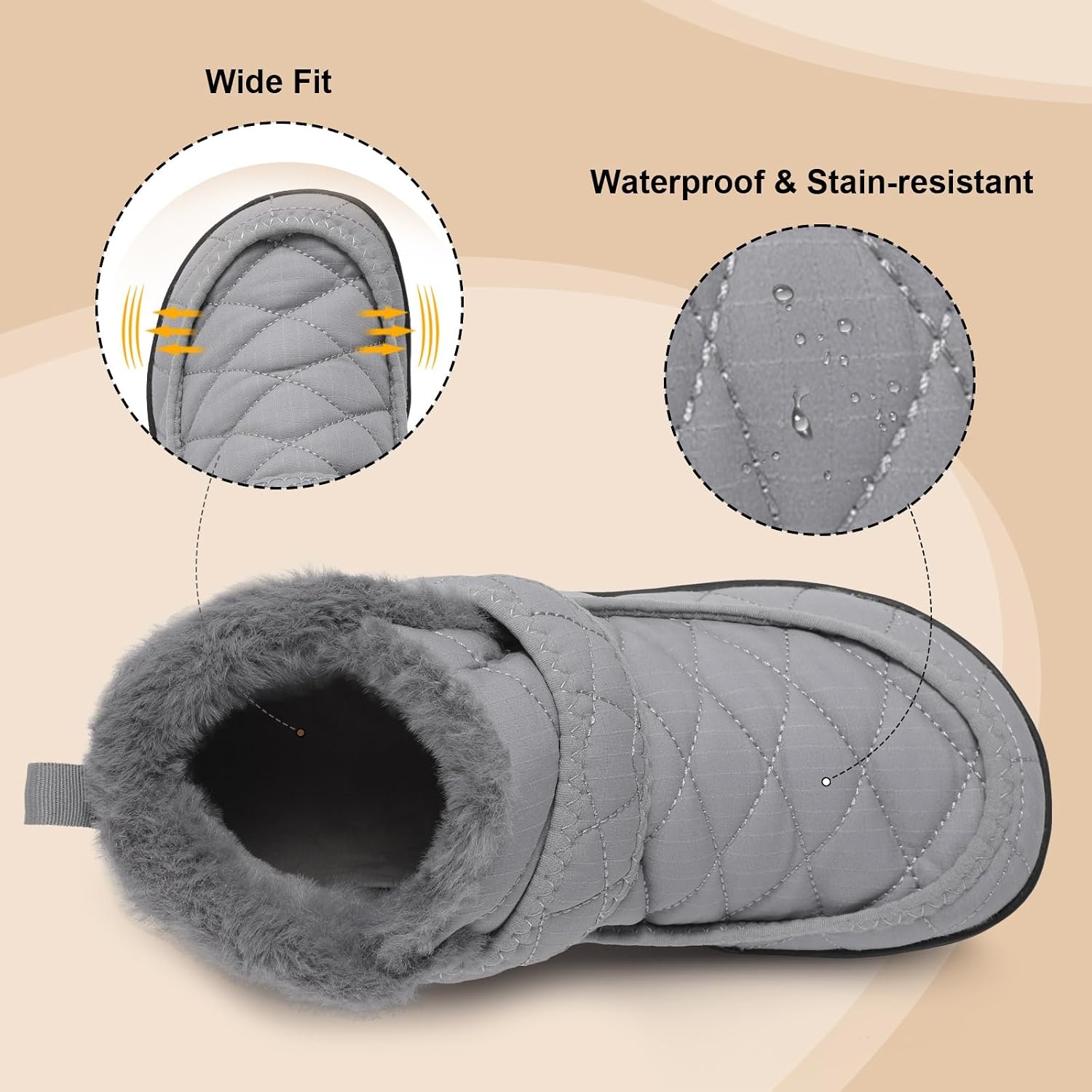 image:imageSpesoul Winter Boots for Women Waterproof Snow Boots Fuzzy Zero Drop Winter Shoes Slip On Ankle Booties for Outdoor WalkingLightgrey