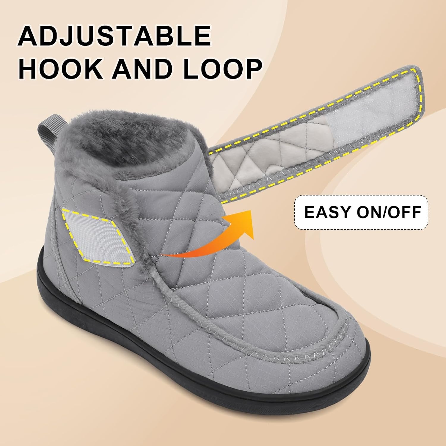 image:imageSpesoul Winter Boots for Women Waterproof Snow Boots Fuzzy Zero Drop Winter Shoes Slip On Ankle Booties for Outdoor WalkingLightgrey