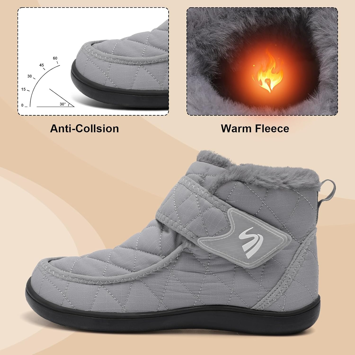 image:imageSpesoul Winter Boots for Women Waterproof Snow Boots Fuzzy Zero Drop Winter Shoes Slip On Ankle Booties for Outdoor WalkingLightgrey