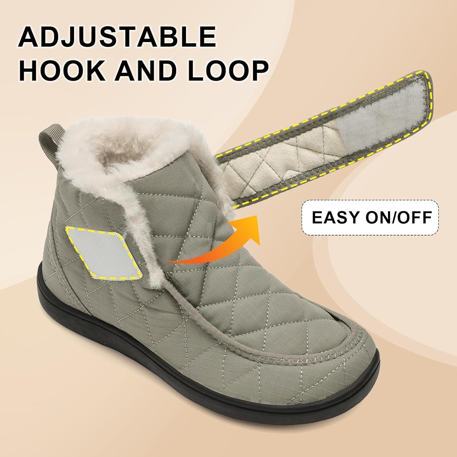 image:imageSpesoul Winter Boots for Women Waterproof Snow Boots Fuzzy Zero Drop Winter Shoes Slip On Ankle Booties for Outdoor WalkingMidgrey