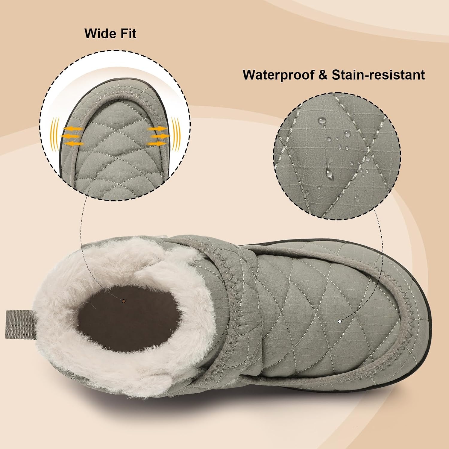 image:imageSpesoul Winter Boots for Women Waterproof Snow Boots Fuzzy Zero Drop Winter Shoes Slip On Ankle Booties for Outdoor WalkingMidgrey