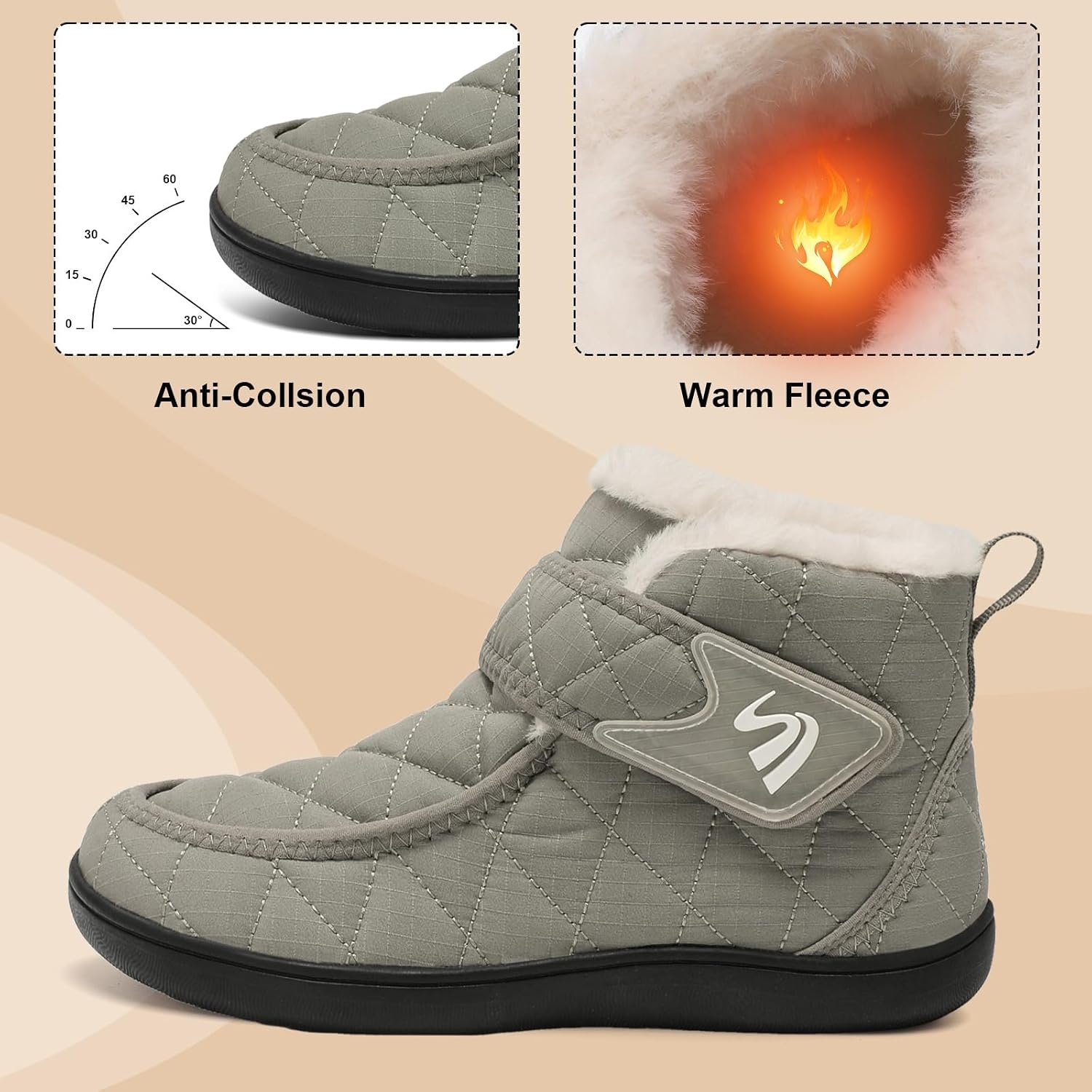 image:imageSpesoul Winter Boots for Women Waterproof Snow Boots Fuzzy Zero Drop Winter Shoes Slip On Ankle Booties for Outdoor WalkingMidgrey