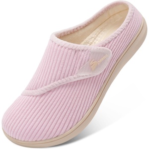 Spesoul Wide Womens Slippers Adjustable Diabetic Shoes Fuzzy Rubber Soles House Shoes Indoor Outdoor Slippers for Home Bedroom Swollen Edema Feet(Lightpink)